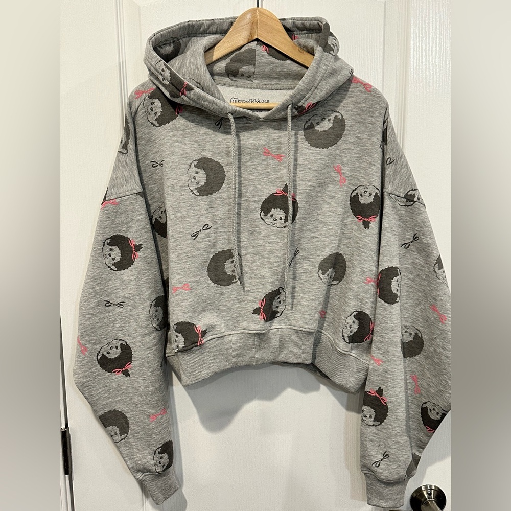 New Monchhichi Women’s Youth Cropped Hoodie Grey Size Medium